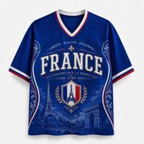2026 French Fan Uniform Football Print Breathable V-neck Mesh Football T-shirt S