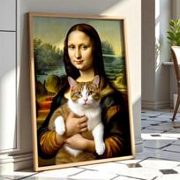 Girl With Pearl Earring Print Poster Mona Lisa with Cat Classic Art Poster Renaissance Style Wall Art Funny Canvas Painting 21X30CMNo Framed