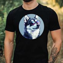 T-Shirt Herren Husky mit Sonnenbrille Motiv Baumwolle Größe XS bis 5XL XS