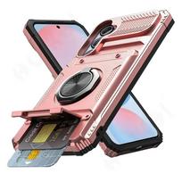 Case For Samsung Galaxy S25 S24 S23 Ultra Plus FE A55 A35 5G Magnetic Rotated Ring Kickstand Heavy Drop Protection Wallet Cover Samsung F14 rožinio aukso spalvos