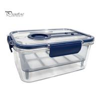 Odor Proof Storage Box Crisper Box, with Mesh Drain Strainer, Tofu Whey Strainer Separation Food Container, for Fresh Fruit Vegetable Breathable mėlyna