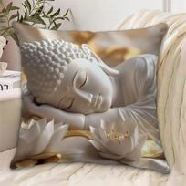 Buddha and for Lotus Print Pillowcase, Soft and Smooth-touch Polyester Short Plush Fabric, Single-sided Printed Pattern, 45x45cm