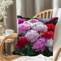 Vibrant Peony Flower Throw Pillow Cover Lush Garden Floral Print Decorative Cushion Cover for Romantic Living Room Home Decor 45x45cm