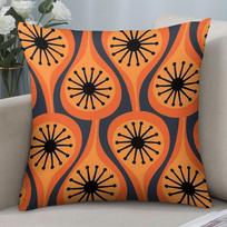 Retro Orange Geometric Pillowcase, Mid-Century Modern Cushion Cover, Abstract Flower Pattern Home Decor, Vintage Living Room 40x40cm