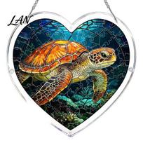 Colorful Pattern Wall Hanging Acrylic Puzzle Suncatcher, Window Pendant, Heart Shape Stained Glass Realistic Effect Style Sun Catcher Decoration, H