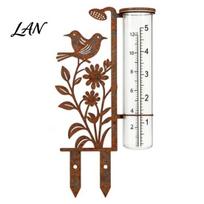 Decorative Bird And Flower Rain Gauge Outdoor, 7.8 Inch Gauges for Measuring Precipitation, Freeze Proof Artistic Metal Gauge, Vintage Garden