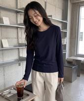 Basic House Women'S Slim Fit Spandex Long Sleeve T-Shirt Navy Lats0208 Na/090