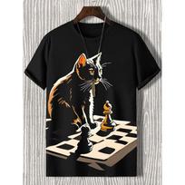 New Funny Cat Play Chess T-Shirts 3D Print Men Women Short Sleeve Hip Hop T Shirt Oversized Y2K Harajuku Tees Tops Kids Clothing M
