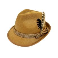 Bavarian Oktoberfest Hat Dress Up Costume Cosplay Cap Fashion Feather Decors Hat  Halloween light brown