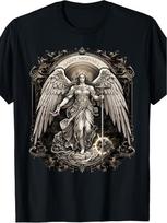 Unisex T-shirt Vasarinis Vintažinis Šv. Mykolas Arkangelas Unisex Medvilninis Marškinėlis Streetwear Oversize Laisvas Trumpomis Rankovėmis Unisex S gray