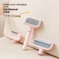 3 in 1 Pet Hair Removal Comb Anti Flea Short Dog Comb Stainless Steel Pet Hair Remover Brush Pet Grooming Tools Cat Products rožinė