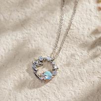 Women Advanced Temperament Neck Accessory Fan Qi Inspired Blue Glass Stone Planet Unique INS Niche Versatile Collarbone Jewelry