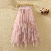 Skirts Womens Fashion Elastic High Waist Mesh Tutu Maxi Pleated Long Midi Womens Skirt One size rožinė