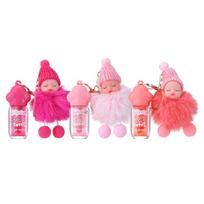 Julystar 3pcs Lip Gloss Set with Cute Sleeping Baby Doll Keychain, Plumping High Shine Glitter Lip Oil, Moisturizing Long Lasting Lip Tint pink