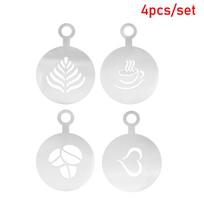 Stainless Steel Coffee Stencil 4Pcs Set for Barista Art Creative Cake and Cookie Decoration Reusable Tool for Home Kitchen Use sidabras