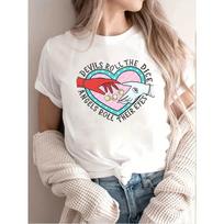 Devils Roll The Dice Angels Roll Their Eyes Fun Letter Pattern Print T-Shirt Short Sleeve Women'S Round Neck Top S balta