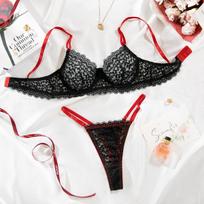Dopamine Contrast Color Lace Bra & Underwear Set - French Sexy Style for All Chest Sizes Large