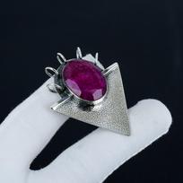 Kashmir Ruby Gemstone Silver Pendant in 925 Sterling Silver- Handmade Design, Everyday Wear Jewelry, Unique Pendant Gift For Her 2.55" raudona