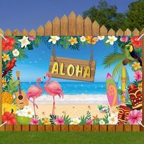 Havajų aloha fonas, 180 x 110 cm aloha vakarėlio reklaminis skydelis, havajietiško vakarėlio dekoravimo reklaminis skydelis, vasaros tropinio vakarėlio dekoracija, paplūdimio reklaminis skydelis, fotografijos fonas luau vakarėliui, paplūdimio vakarėliui,