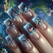 Marine Life Press On Nail 24PCS Blue Dolphins Design Breathable ABS False Nail Comfortable Wear For Parties Weddings Daily Activities 1