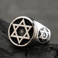 Yin Taifei Retro Six-Pointed Star Hip Hop Men's Open Ring in Thai Silver Adjustable Open Size