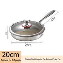 Non-Stick Stainless Steel Flat-Bottomed Titanium Frying Pan for Steak and Eggs, Induction Cooktop Compatible Without Lid