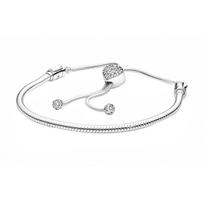 Pandora Moments Pave Širdies Sagtelė Gyvatės Grandinėlės Apyrankė Moteriška apyrankė Sidabrinė 598699C01 Box+Shopping Bag