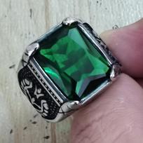Silver Color Men Red Blue Semi-Precious Stone Signet Ring 316l Stainless Steel for Men Jewelry Anillos Accessories 7 žalia