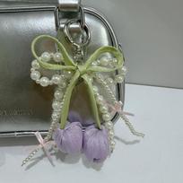 New Ribbon Pearl Tulip Ribbon Keychain DIY Tulip Pearl Bow Bag Accessories Jewelry Style Mobile Phone Pendant Mobile Phone Chain violetinė