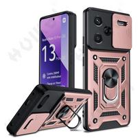 Case For Xiaomi Redmi Note 14 13 Pro Plus 4G 5G Redmi Note 13 13T A3 14 Pro Slide Camera Protector 360 Ring Armor PC Hard Cover Redmi 13C rožinio aukso spalvos
