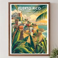 Puerto Rico Retro Travel Poster Mid Century Modern Vintage Caribbean Island Art Prints Barbados Modern Travel Poster Decor 21X30CMNo Framed