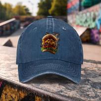 Hamburger Graphic Washed Baseball Cap Trendy Streetwear Adjustable Cotton Outdoor Sun Hat One Size