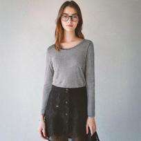 Studio 235 Summer Boyfit Modal U-Neck Long Sleeve Melange Grey Free