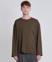 Zensai Diagonal Cut Artwork Print Long Sleeve T-Shirt Khaki L