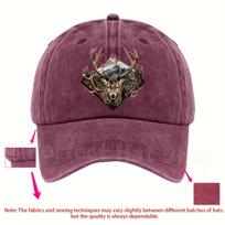Deer Mountain Graphic Baseball Cap Washed Cotton Dad Hat Adjustable Outdoor Sports Cap One Size