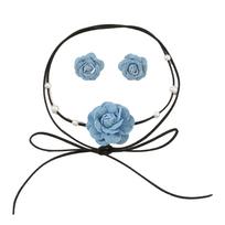 Vintage Flower Choker Necklace Neckband with Camellia-Earrings Fashion Jewelry 1
