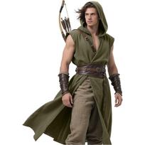 Men's Hooded Sleeveless Tunic Renaissance Robe Viking Sleeveless Vest 2XL armijos žalia spalva