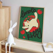 Diamond painting kit. full diamond round mosaic cute white cat tomato handmade. home decoration gift Round 20x30cm