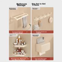 MICOE Bathroom Storage Rack, Milk White Towel Rack, Foldable Bath Towel Holder, No Drilling Required, Space Aluminum Hanging Accessories Set M-D616