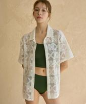 Bikini Bender Luca Flower Crochet Shirt Cover-Up - White White/One Size