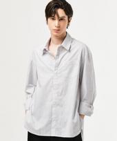 Dan House Black Hidden Button Side Cutting Long Stripe Shirts Black/F