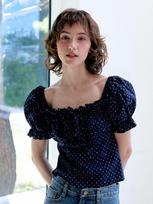 Fabric Seoul Tulip Square Neck Blouse Navy/Free