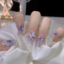 24Pcs Press On Nails Long With Designs Pink Rhinestones False Fake Nails Press On Artificial Nails one size