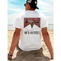 European sizes Bull Skull with Horns Red Background - Men'S Casual Fashion T-Shirt - Crew Neck - Comfortable And Breathable Fabric S balta