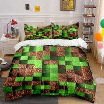 Pixel Green Earth Block Pattern Bedding Duvet Cover Set Duvet Cover Pillowcases  (1 * Duvet Cover 2 * Pillowcases, without duvet insert) 135x200cm