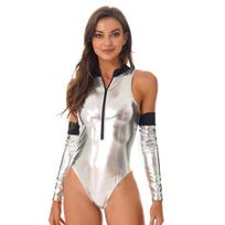 Moteriškas kostiumas astronautui Cosplay kostiumas Bodysuit Suknelė Helovino vakarėlio dovanos S sidabras