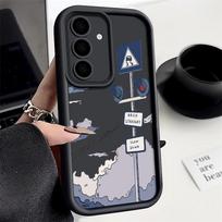 Aliejinės tapybos kelio ženklas dėklas, skirtas Samsung Galaxy A56 A16 A15 A55 A54 A35 A25 A36 S24 FE S25 Edge S24 S23 S22 Ultra TPU telefono dėklas Samsung Galaxy S25 Edge juoda