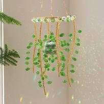 Green Willow Branch Crystal Glass Pendant Rainbow Makers Handmade Willow Wind Bell Natural Hanging Rainbow Catcher žalia