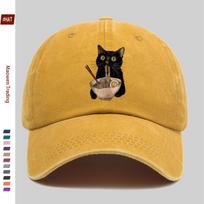 pc pcs Adjustable Trucker Cap with Kitten Eating Ramen Print  Vintage Washed Unisex Baseball Hat Suitable for Men  Women Li 1pc