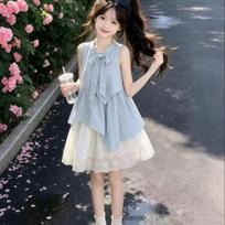 Girls Summer French Sweet Bow Tank Dress Medium Large Kids Princess Fairy Sundress 120